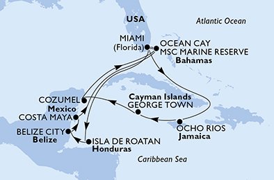 Verenigde Staten, Honduras, Belize, Mexico, Bahamas, Jamaica, Kaaiman Eilanden