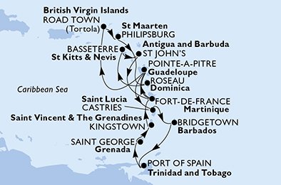 Martinique, Guadeloupe, Saint Lucia, Barbados, Trinidad en Tobago, Grenada, Saint Vincent en de Grenadines, Britse Maagdeneilanden, Nederlandse Antillen, Dominica, Saint Kitts and Nevis, Antigua en Barbuda