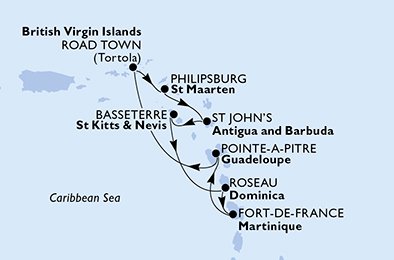 Martinique, Guadeloupe, Britse Maagdeneilanden, Nederlandse Antillen, Antigua en Barbuda, Saint Kitts and Nevis, Dominica